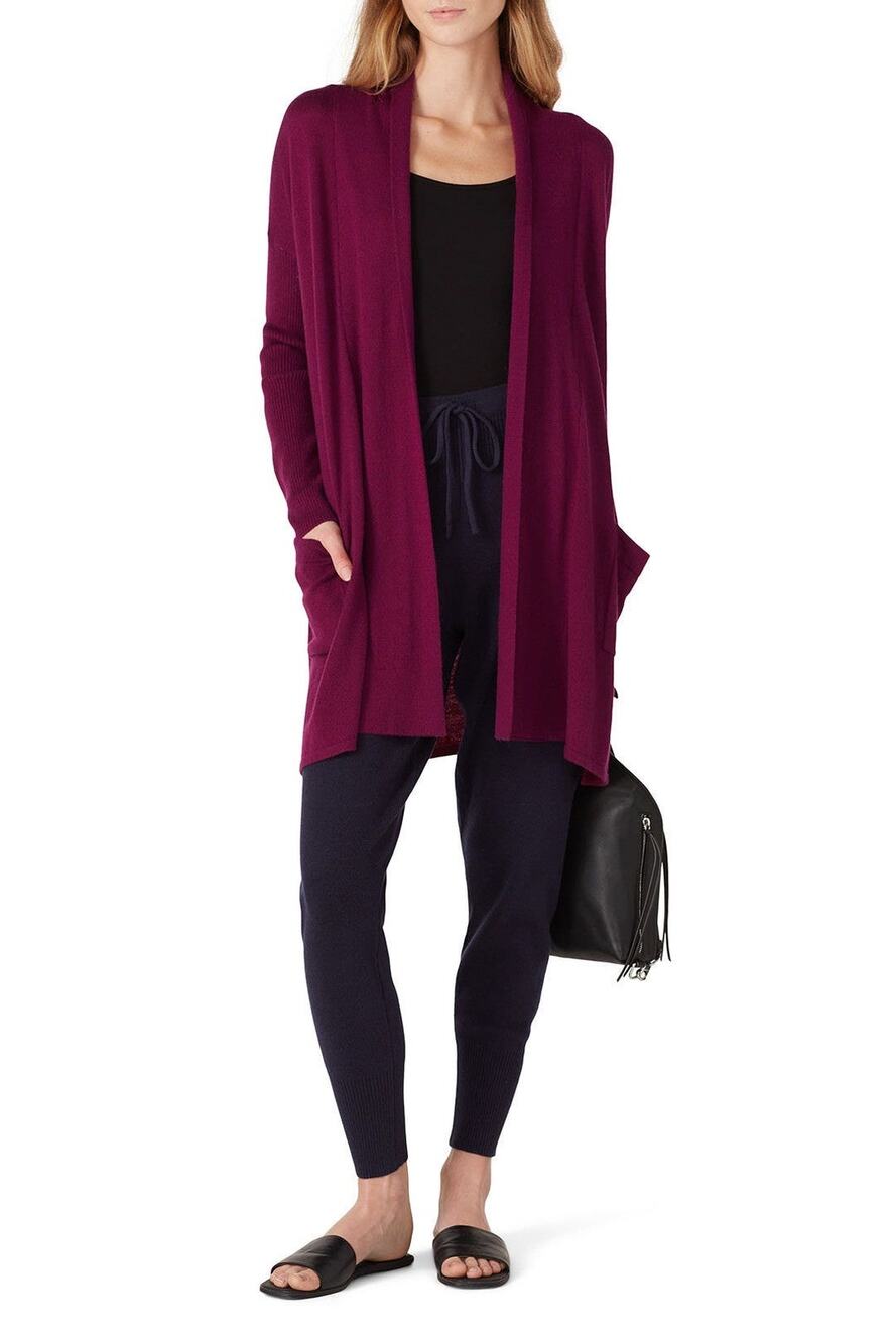NATORI Purple Plum Knit Long Sleeve Sweater Pocket Cardigan size Medium